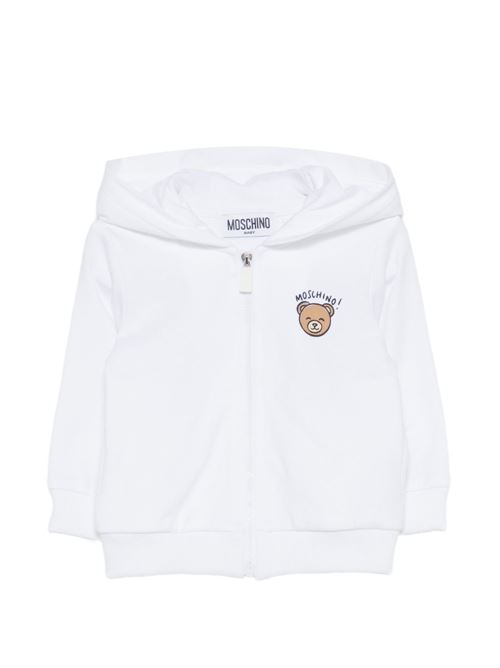 Felpa unisex Moschino Baby bianca con cappuccio e zip MOSCHINO BABY | MUF067LCA1910101